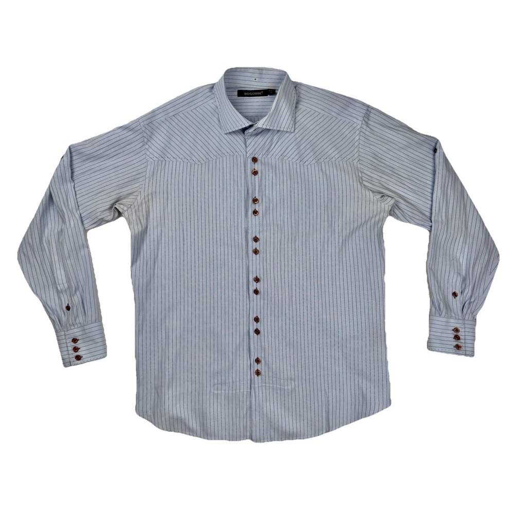 Bogosse Blue White Stripe Western Button Up Shirt Contrast Stitch Men's Size S